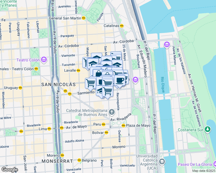 map of restaurants, bars, coffee shops, grocery stores, and more near in Buenos Aires