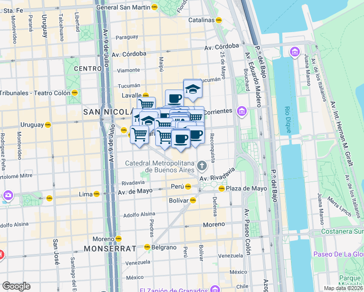map of restaurants, bars, coffee shops, grocery stores, and more near 229 Florida in Buenos Aires