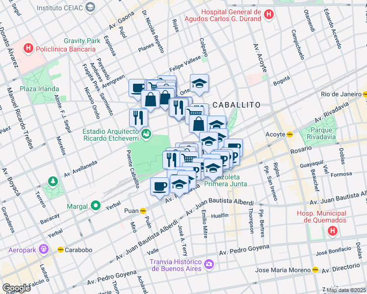 map of restaurants, bars, coffee shops, grocery stores, and more near in Buenos Aires