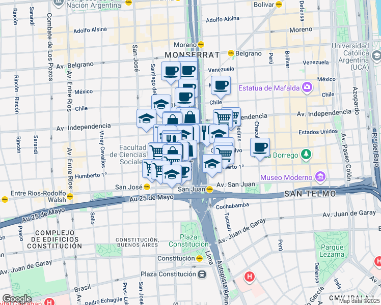 map of restaurants, bars, coffee shops, grocery stores, and more near 1007 Lima in Buenos Aires