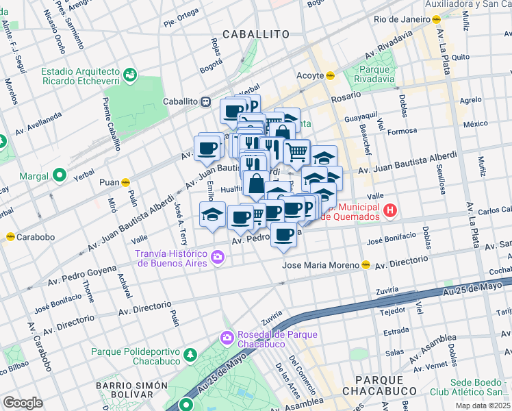 map of restaurants, bars, coffee shops, grocery stores, and more near 482 Avenida del Barco Centenera in Buenos Aires