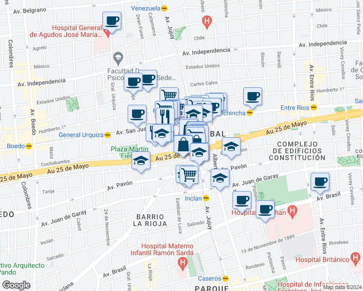 map of restaurants, bars, coffee shops, grocery stores, and more near 1315 Catamarca in Buenos Aires