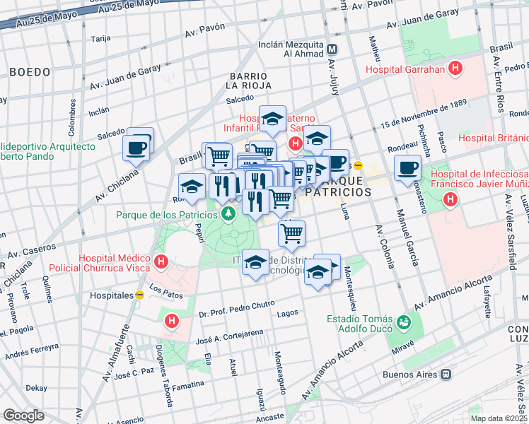 map of restaurants, bars, coffee shops, grocery stores, and more near 46 Corrales Viejos in Comuna 4
