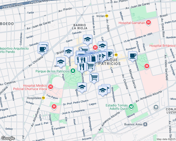 map of restaurants, bars, coffee shops, grocery stores, and more near 46 Corrales Viejos in Comuna 4