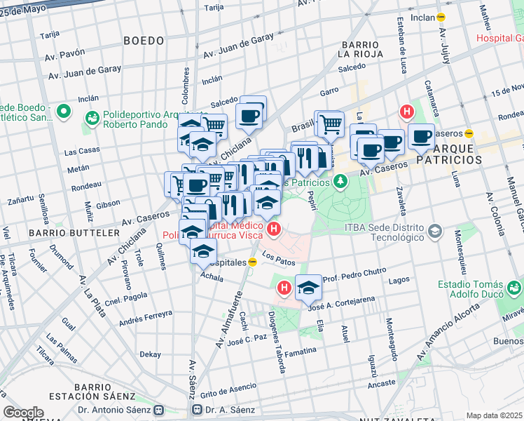map of restaurants, bars, coffee shops, grocery stores, and more near 63 Avenida Almafuerte in Buenos Aires
