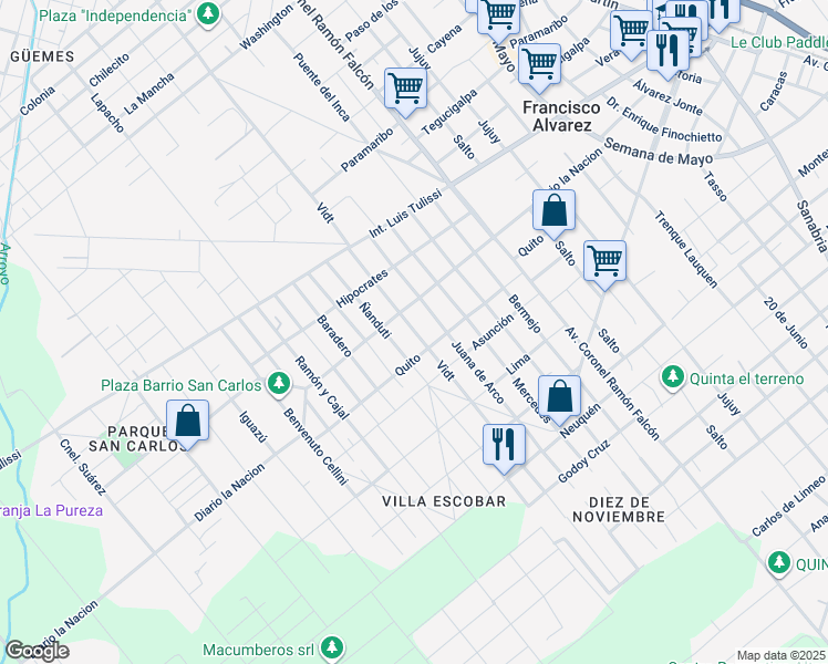 map of restaurants, bars, coffee shops, grocery stores, and more near in Francisco Alvarez