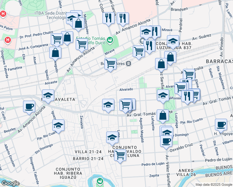 map of restaurants, bars, coffee shops, grocery stores, and more near Luna in Buenos Aires