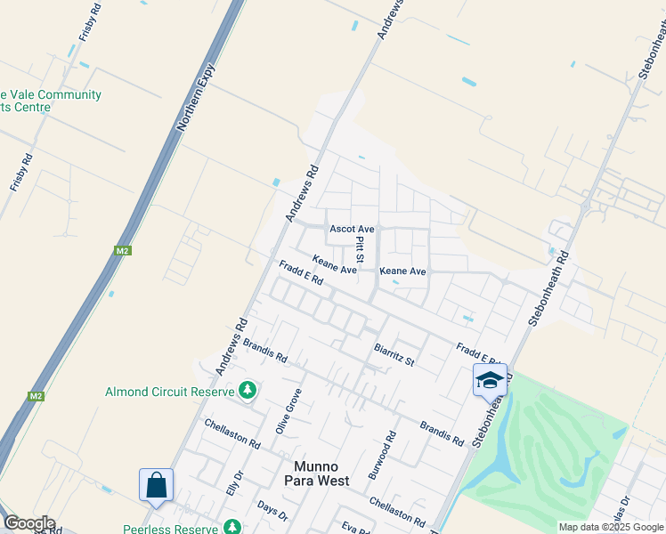 map of restaurants, bars, coffee shops, grocery stores, and more near Keane Avenue in Munno Para West
