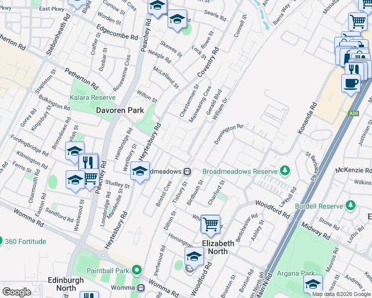 map of restaurants, bars, coffee shops, grocery stores, and more near 13 Gerald Boulevard in Davoren Park