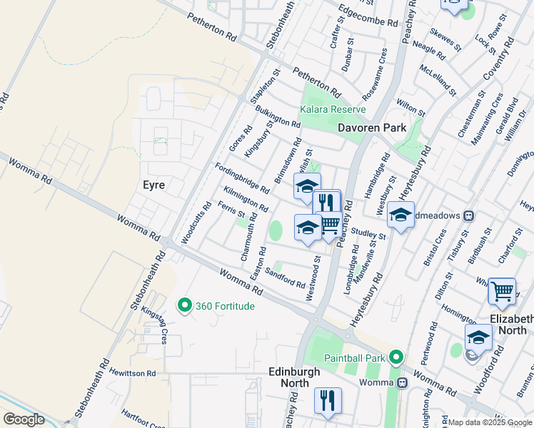 map of restaurants, bars, coffee shops, grocery stores, and more near 43 Easton Road in Davoren Park