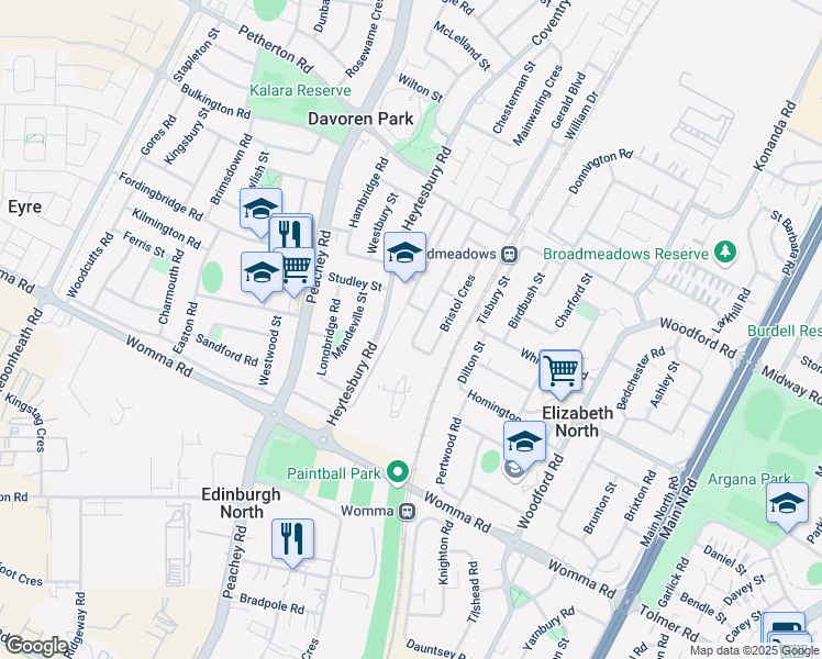 map of restaurants, bars, coffee shops, grocery stores, and more near 5A Dartmouth Street in Davoren Park