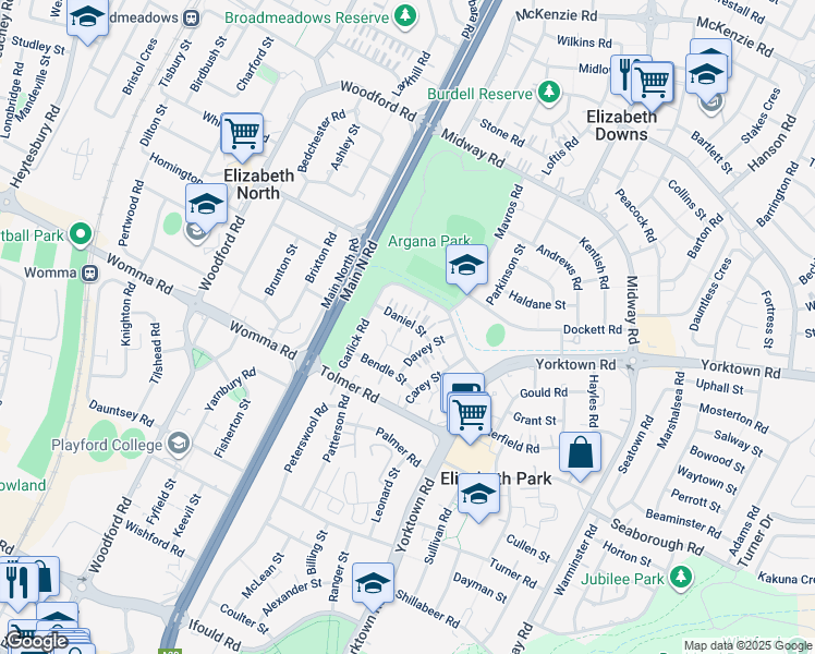 map of restaurants, bars, coffee shops, grocery stores, and more near 18 Daniel Street in Elizabeth Park