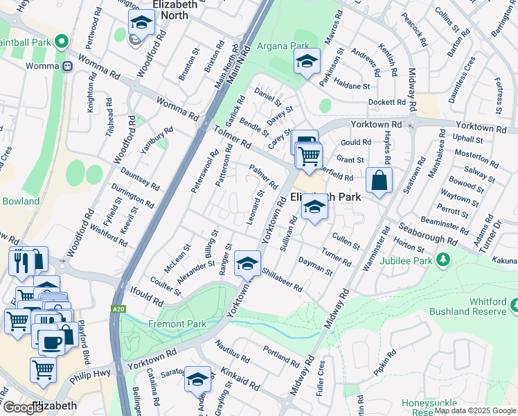 map of restaurants, bars, coffee shops, grocery stores, and more near 15 Leonard Street in Elizabeth Park