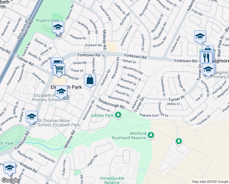 map of restaurants, bars, coffee shops, grocery stores, and more near 8 Mannington Road in Elizabeth Park