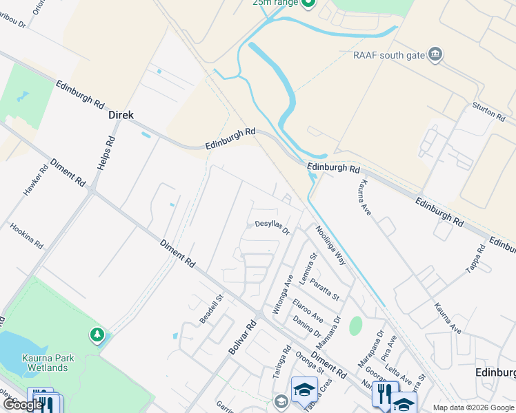 map of restaurants, bars, coffee shops, grocery stores, and more near 30 Desyllas Drive in Direk