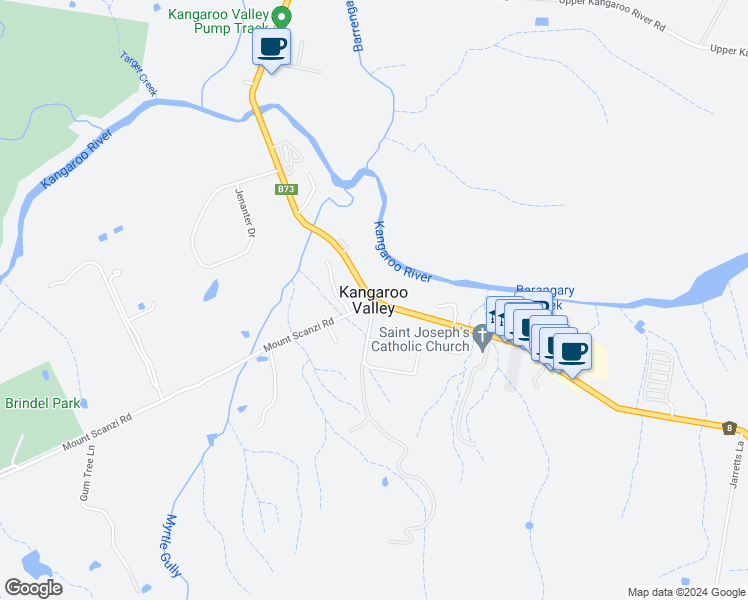 map of restaurants, bars, coffee shops, grocery stores, and more near in Kangaroo Valley