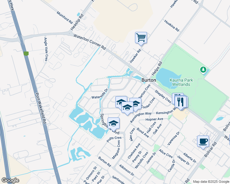 map of restaurants, bars, coffee shops, grocery stores, and more near 44 Springbank Boulevard in Burton