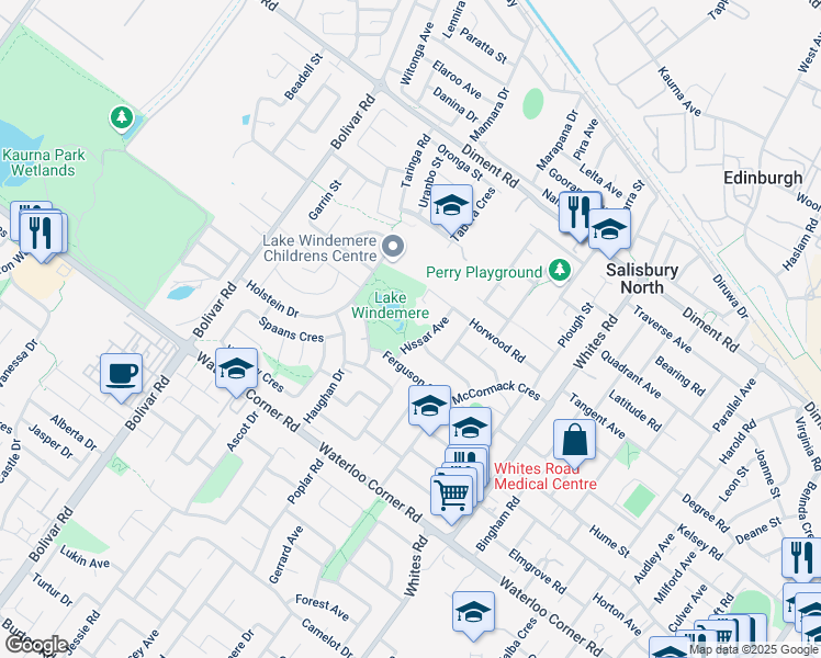 map of restaurants, bars, coffee shops, grocery stores, and more near in Salisbury North