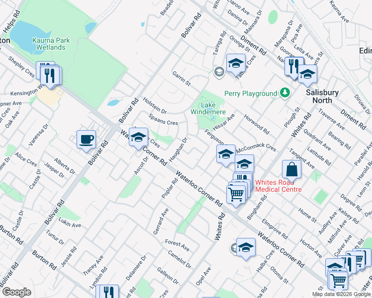 map of restaurants, bars, coffee shops, grocery stores, and more near 19 Shorthorn Crescent in Salisbury North