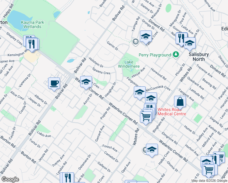 map of restaurants, bars, coffee shops, grocery stores, and more near 19 Shorthorn Crescent in Salisbury North