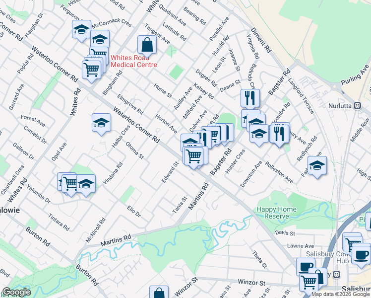 map of restaurants, bars, coffee shops, grocery stores, and more near 14 Wyndham Road in Salisbury North