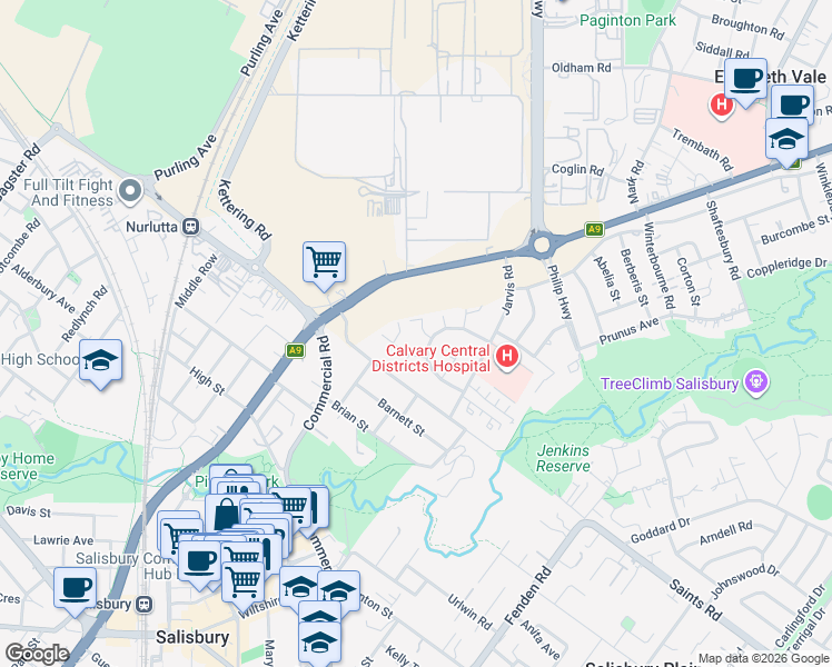 map of restaurants, bars, coffee shops, grocery stores, and more near 4 Smyth Place in Elizabeth South
