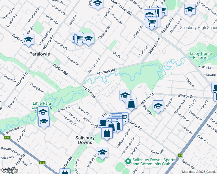 map of restaurants, bars, coffee shops, grocery stores, and more near 29 Montebello Drive in Salisbury