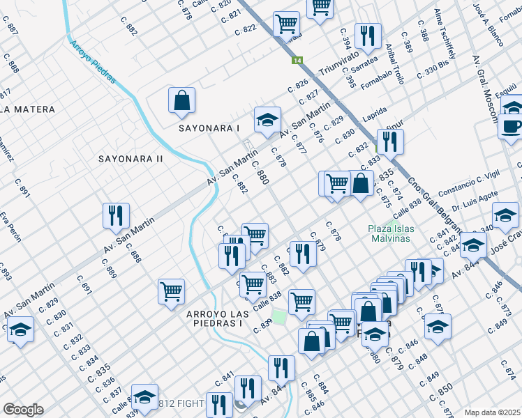 map of restaurants, bars, coffee shops, grocery stores, and more near 3574 Calle 882 in Villa la Florida