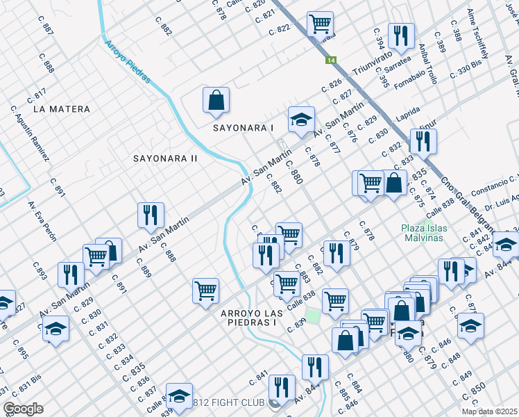 map of restaurants, bars, coffee shops, grocery stores, and more near 3574 Calle 882 in Villa la Florida