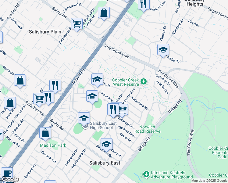 map of restaurants, bars, coffee shops, grocery stores, and more near 8 Agnes Court in Salisbury East