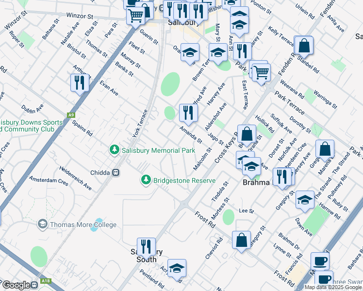 map of restaurants, bars, coffee shops, grocery stores, and more near 84 Beverley Avenue in Salisbury