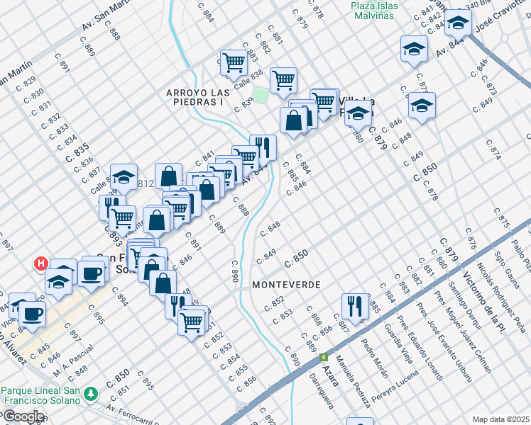 map of restaurants, bars, coffee shops, grocery stores, and more near 1562 Calle 848 in Villa la Florida