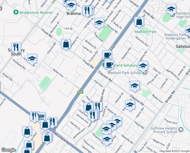 map of restaurants, bars, coffee shops, grocery stores, and more near 1563 Main North Road in Salisbury East