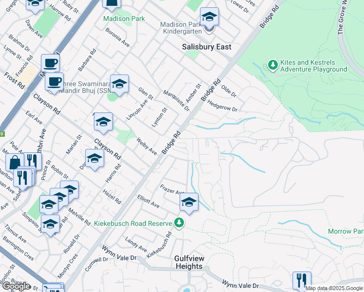 map of restaurants, bars, coffee shops, grocery stores, and more near 70 Kiekebusch Road in Gulfview Heights