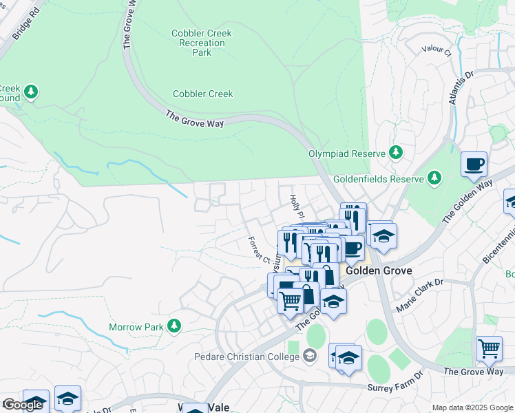 map of restaurants, bars, coffee shops, grocery stores, and more near 29 Rotz Court in Golden Grove
