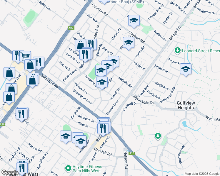 map of restaurants, bars, coffee shops, grocery stores, and more near 13 Debra Crescent in Salisbury East
