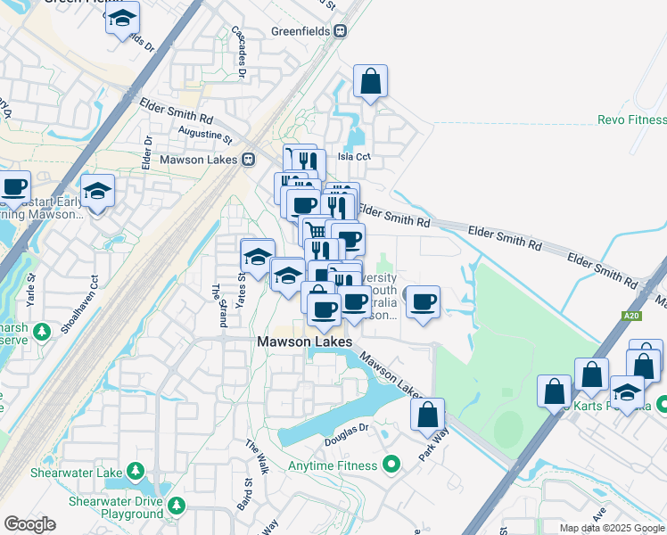 map of restaurants, bars, coffee shops, grocery stores, and more near 13 Hurtle Parade in Adelaide