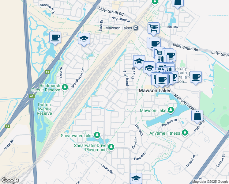 map of restaurants, bars, coffee shops, grocery stores, and more near 6 Cobblers Court in Mawson Lakes