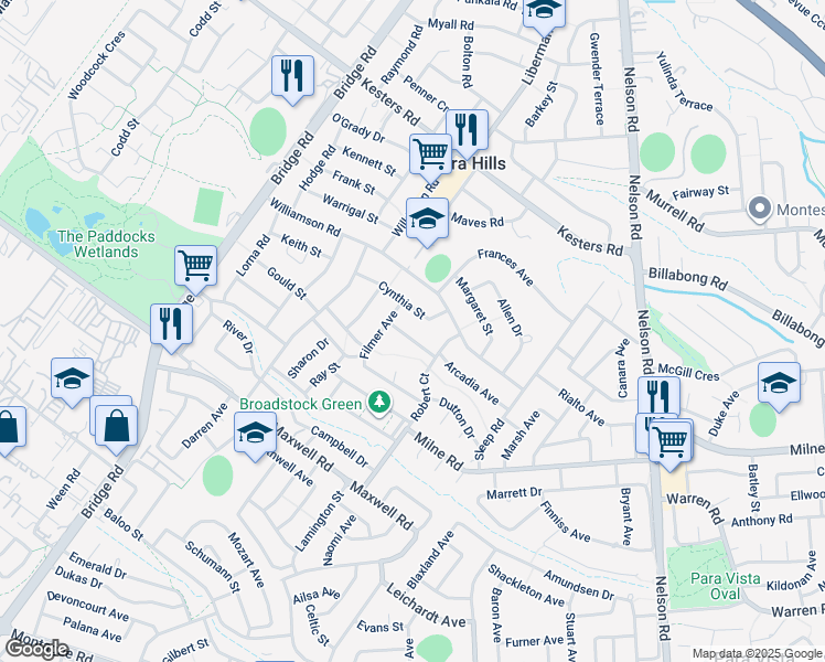map of restaurants, bars, coffee shops, grocery stores, and more near 8 Sundale Avenue in Para Hills