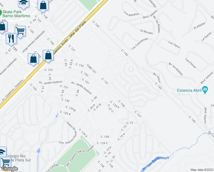 map of restaurants, bars, coffee shops, grocery stores, and more near 7400 Calle 137 in Guillermo Hudson