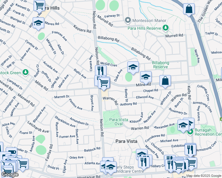 map of restaurants, bars, coffee shops, grocery stores, and more near 4 Abelia Avenue in Para Vista