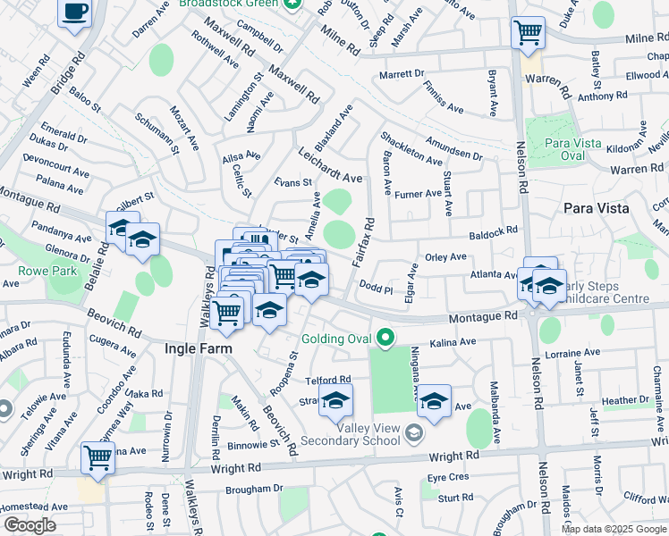 map of restaurants, bars, coffee shops, grocery stores, and more near 84 Adrian Street in Ingle Farm