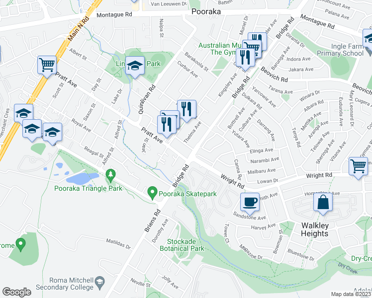 map of restaurants, bars, coffee shops, grocery stores, and more near 11 Elva Avenue in Pooraka