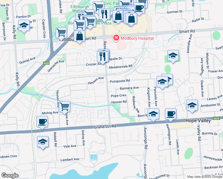 map of restaurants, bars, coffee shops, grocery stores, and more near 61 Reservoir Road in Hope Valley