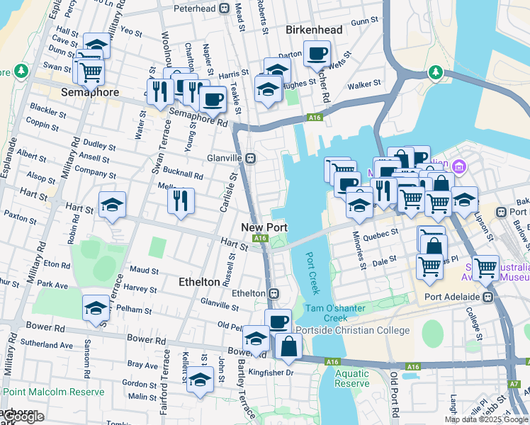 map of restaurants, bars, coffee shops, grocery stores, and more near 2-6 Pilla Avenue in New Port