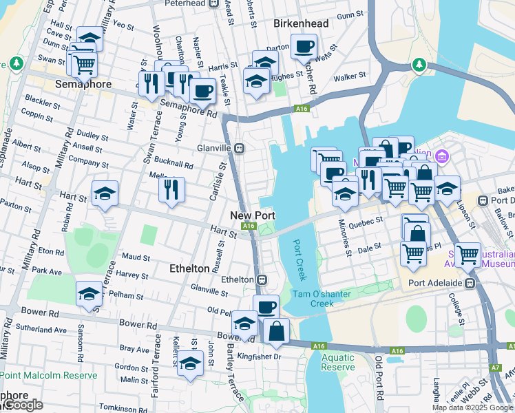 map of restaurants, bars, coffee shops, grocery stores, and more near 1-2 Tarni Court in Glanville