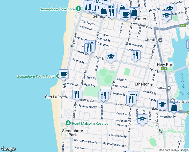 map of restaurants, bars, coffee shops, grocery stores, and more near 155 Robin Road in Semaphore South