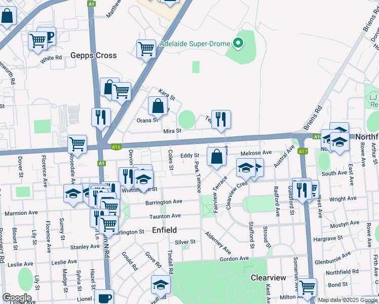 map of restaurants, bars, coffee shops, grocery stores, and more near 12 Eddy Street in Enfield