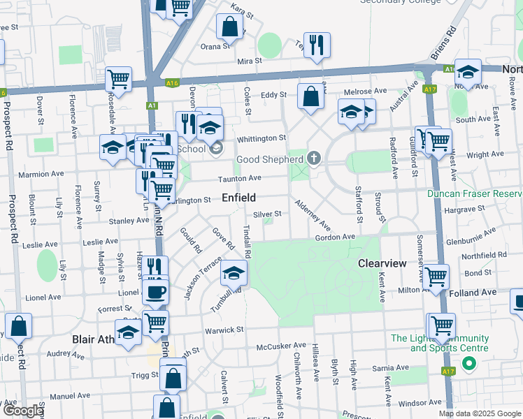 map of restaurants, bars, coffee shops, grocery stores, and more near 10 Silver Street in Enfield