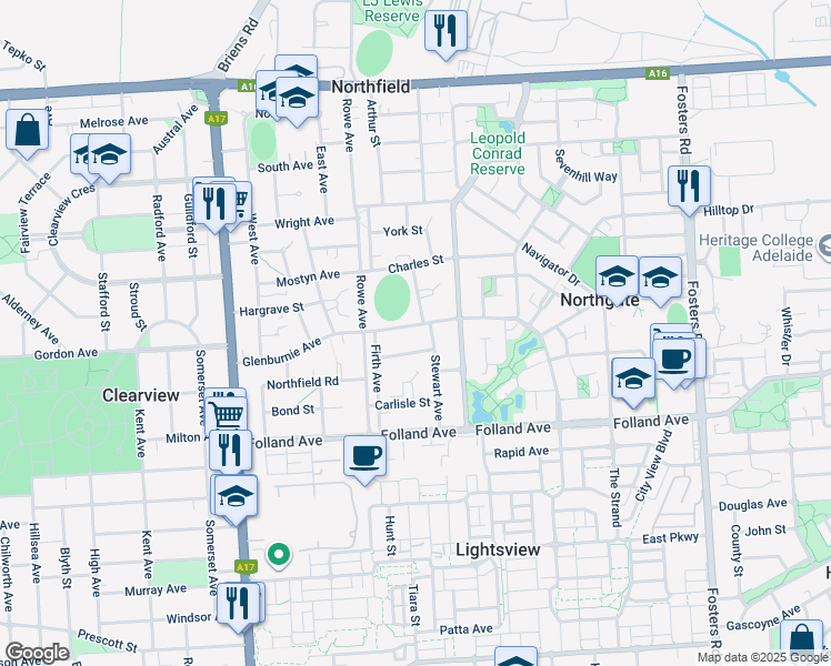 map of restaurants, bars, coffee shops, grocery stores, and more near 11 Mansfield Road in Northfield